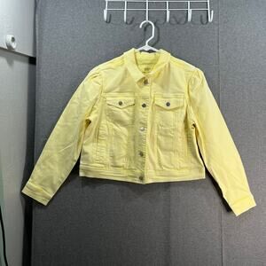 Candace Cameron Bure Puff-Sleeve Color Denim Jacket Yellow Pineapple Size 10